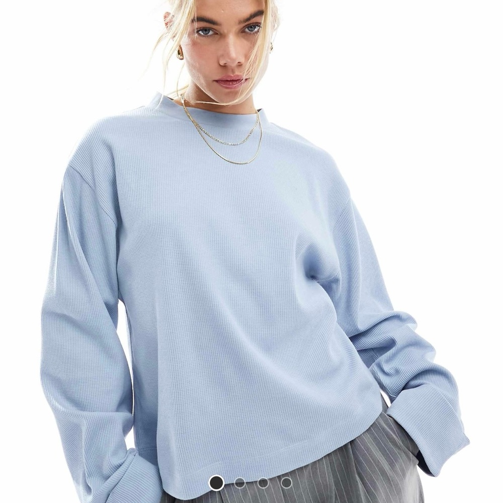 asos design slouchy long sleeve t-shirt in mid blue - size M
